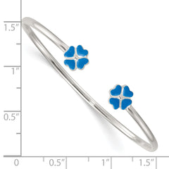 Sterling Silver Polished Blue Enamel Clover Childrens Cuff Bracelet