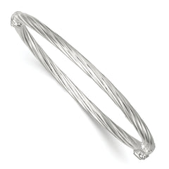 Sterling Silver Polished Twisted and Textured 3.00mm Hinged Baby Bangle