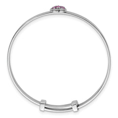 Sterling Silver Rhodium-plated Polished Pink CZ Heart Childrens Expandable Bangle
