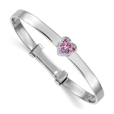 Sterling Silver Rhodium-plated Polished Pink CZ Heart Childrens Expandable Bangle