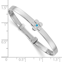 Sterling Silver Rhodium-plated Polished Blue CZ Flower Childrens Expandable Bangle