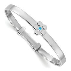 Sterling Silver Rhodium-plated Polished Blue CZ Flower Childrens Expandable Bangle