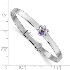 Sterling Silver Rhodium-plated Polished Pink And Purple CZ Butterfly Childrens Expandable Bangle