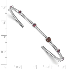 Sterling Silver Rhodium-plated Polished Brown CZ and Smokey Quartz Cuff Bangle