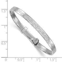 Sterling Silver Rhodium-plated Polished Etched Heart Pattern Childrens Expandable Bangle