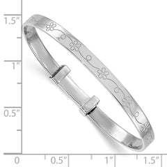 Sterling Silver Rhodium-plated Polished Etched Floral Pattern Childrens Expandable Bangle