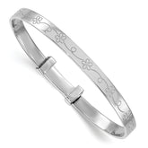 Sterling Silver Rhodium-plated Polished Etched Floral Pattern Childrens Expandable Bangle