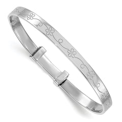 Sterling Silver Rhodium-plated Polished Etched Floral Pattern Childrens Expandable Bangle