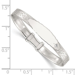 Sterling Silver Polished White CZ Claddagh Expandable Slip-on Baby ID Bangle
