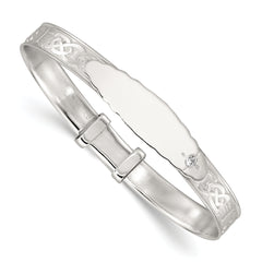 Sterling Silver Polished White CZ Claddagh Expandable Slip-on Baby ID Bangle