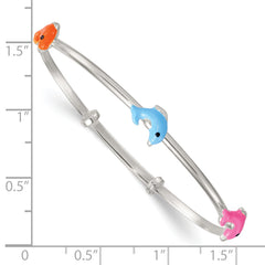 Sterling Silver Blue/Pink/Black Enamel Dolphins Childrens Expandable Slip-on Bangle