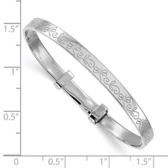 Sterling Silver Rhodium-plated Polished Etched Dragonfly Childrens Expandable Bangle