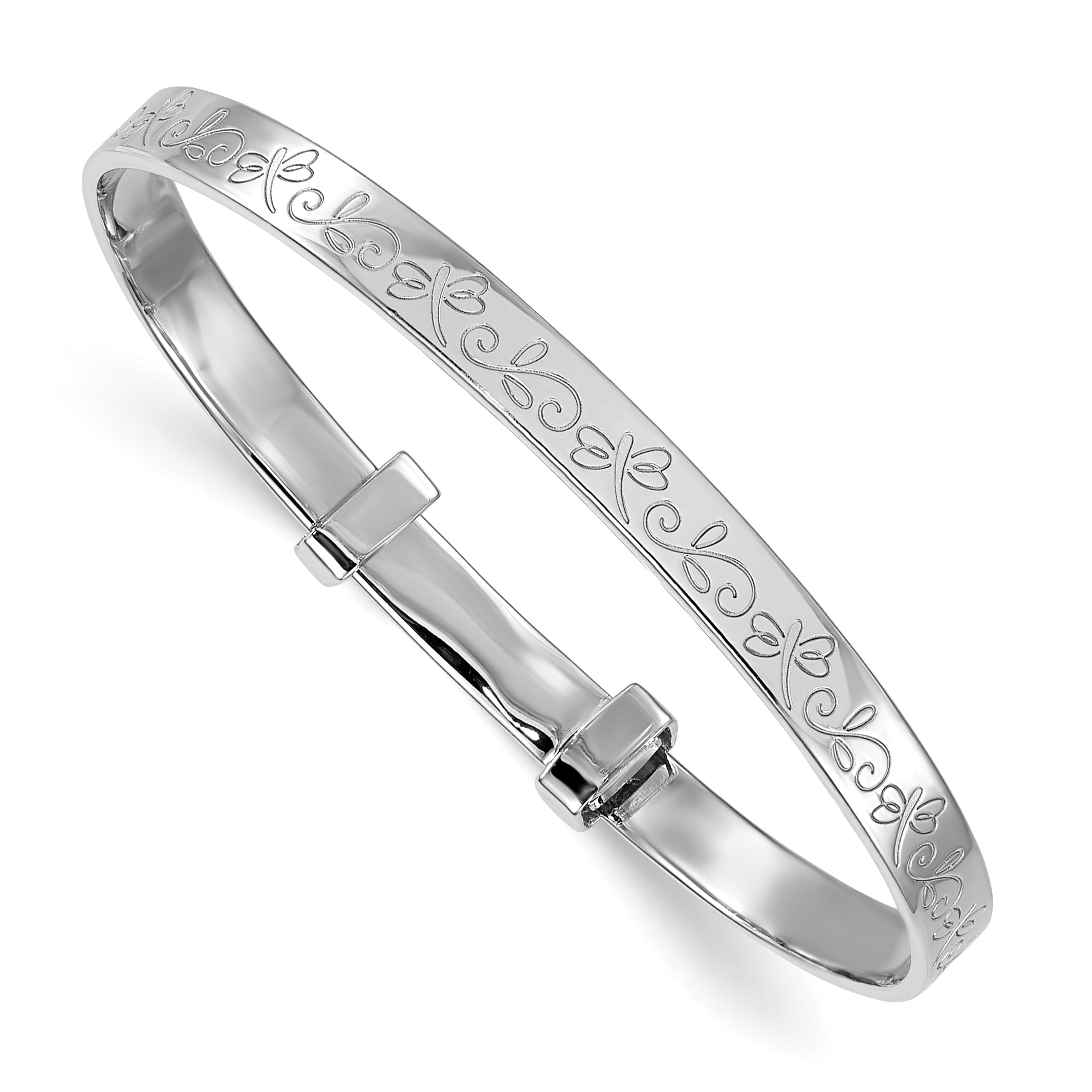 Sterling Silver Rhodium-plated Polished Etched Dragonfly Childrens Expandable Bangle