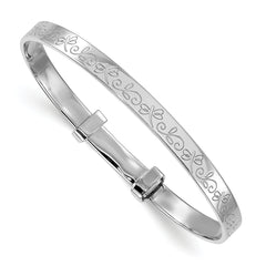 Sterling Silver Rhodium-plated Polished Etched Dragonfly Childrens Expandable Bangle