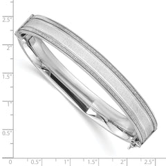 Sterling Silver Polished & Textured Baguette Glitter Hinged Bangle