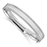Sterling Silver Polished & Textured Baguette Glitter Hinged Bangle