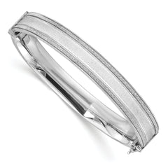Sterling Silver Polished & Textured Baguette Glitter Hinged Bangle