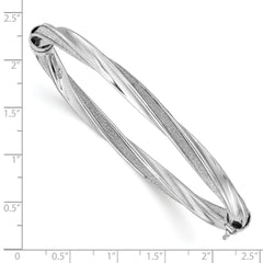 Sterling Silver Polished & Twisted Glitter Infused Hinged Bangle