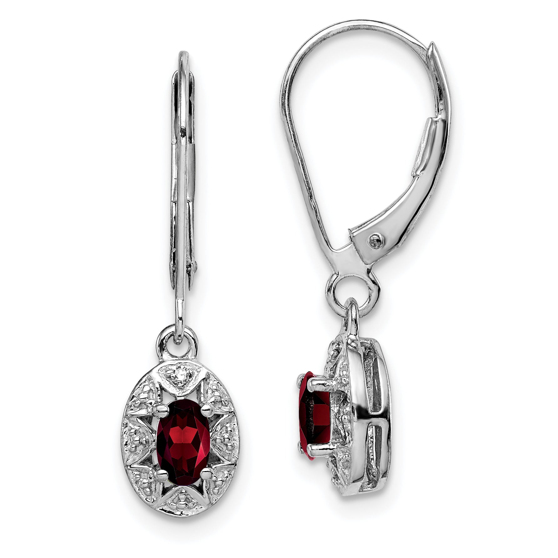 Sterling Silver Rhodium-plated Diam. & Garnet Earrings