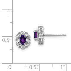 Sterling Silver Rhodium-plated Amethyst & Diam. Earrings