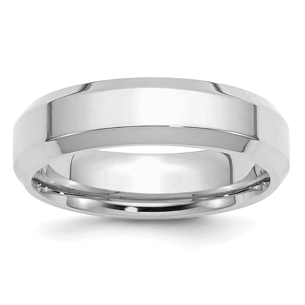Sterling Silver Rhodium-plated 6mm Bevel Edge Size 13.5 Band