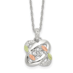 Sterling Silver Rhodium-Plated-pltd w/12K Accents Diamond Love Knot 18in Necklace