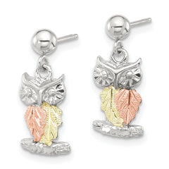 Sterling Silver Rhodium-plated w/12K Accents Owl Post Earrings