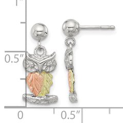 Sterling Silver Rhodium-plated w/12K Accents Owl Post Earrings