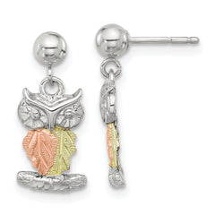 Sterling Silver Rhodium-plated w/12K Accents Owl Post Earrings