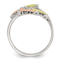 Sterling Silver Rhod-pltd With 12K Accents Black Hills Leaves Bypass Ring