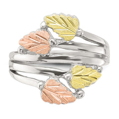 Sterling Silver Rhod-pltd With 12K Accents Black Hills Leaves Bypass Ring
