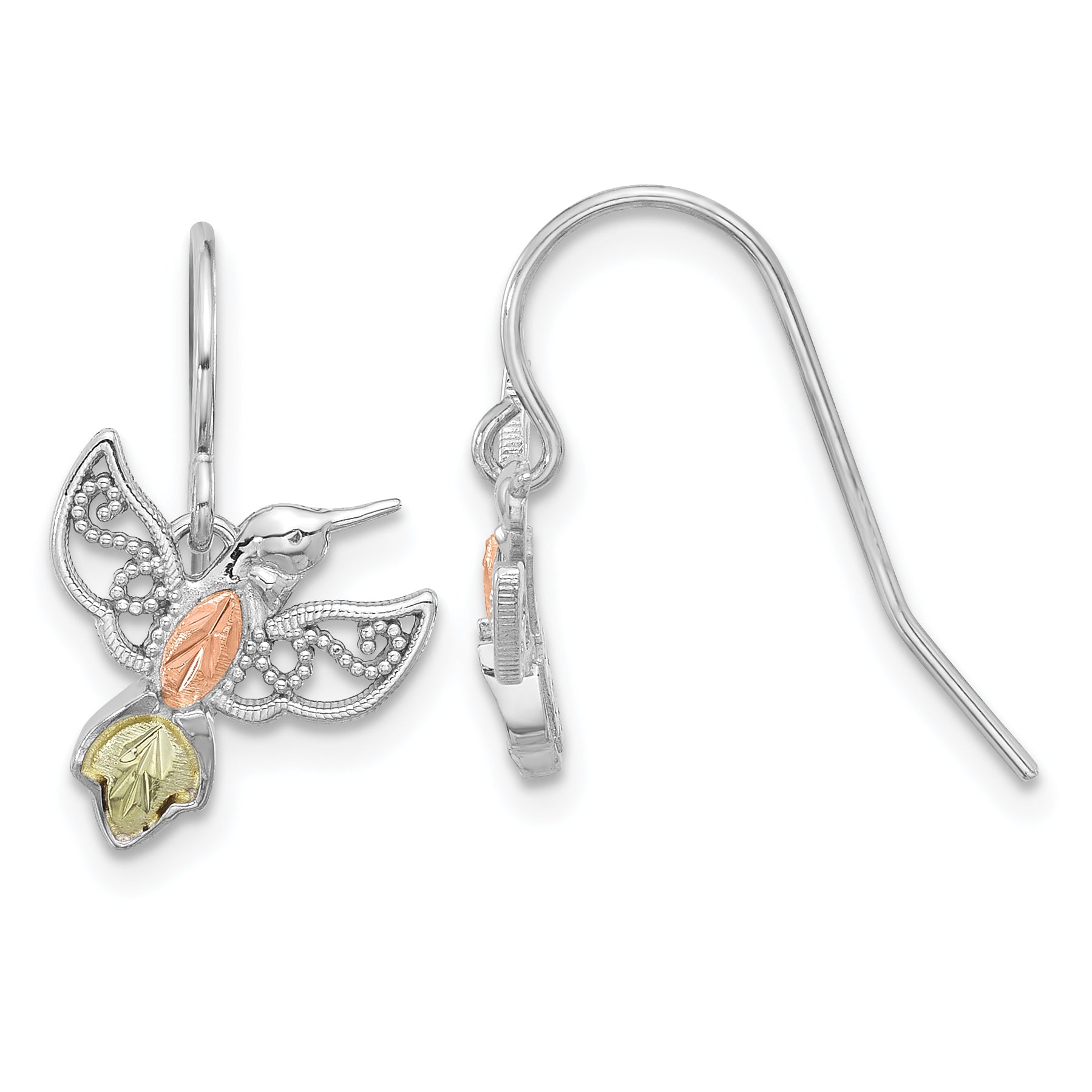 Sterling Silver Rhod-pltd With 12K Accents Hummingbird Dangle Earrings