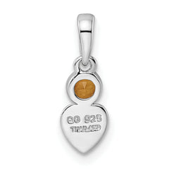 Sterling Silver Rhodium-plated Polished Citrine Heart Pendant