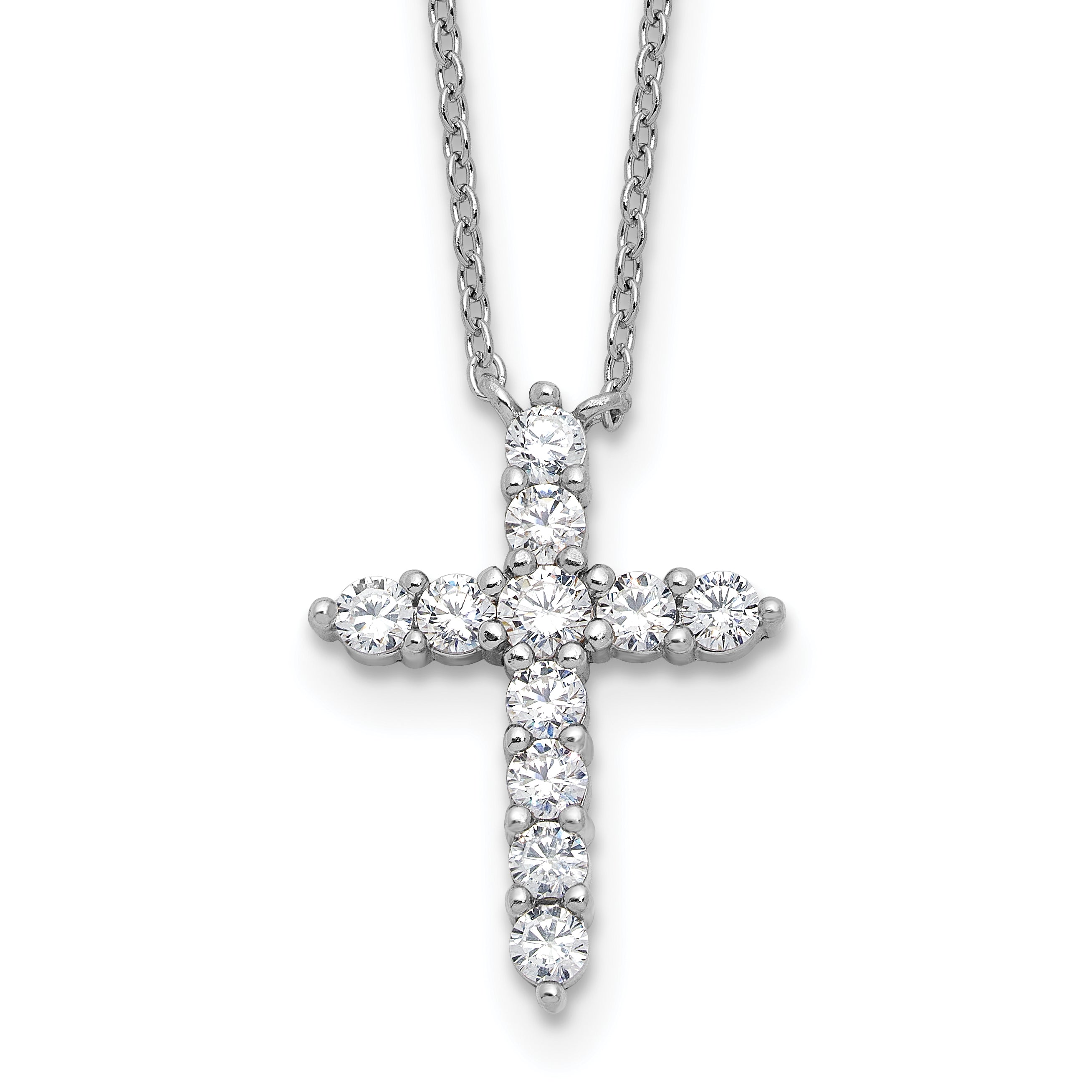 SSRhodium-Rhodium-Plated CZ April Birthstone Cross 16in With 2 Inch Extention Necklace