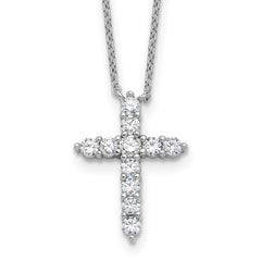 SSRhodium-Rhodium-Plated CZ April Birthstone Cross 16in With 2 Inch Extention Necklace