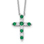 SSRhodium-Rhodium-Plated Green CZ May Birthstone Cross With 2 Inch Extention Necklace