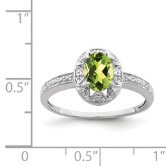 Sterling Silver Rhodium-plated Diam. & Peridot Ring