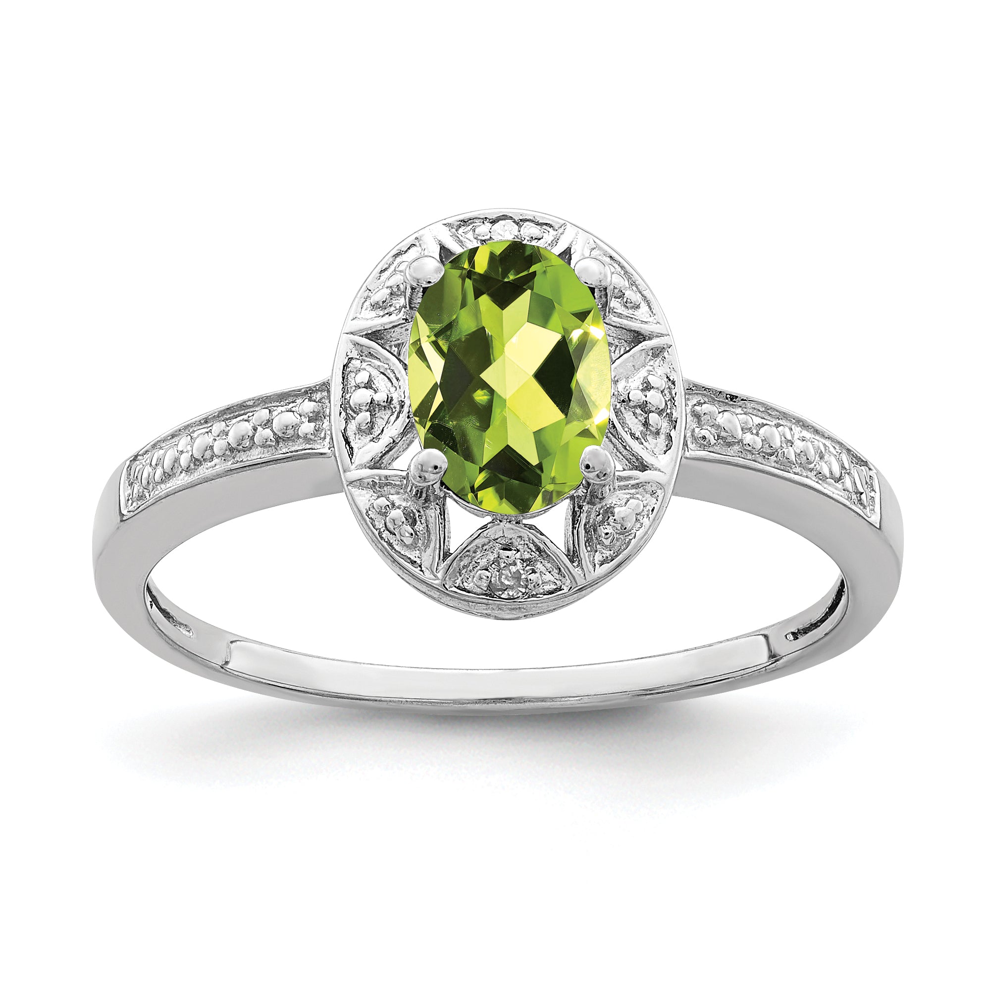 Sterling Silver Rhodium-plated Diam. & Peridot Ring