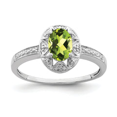 Sterling Silver Rhodium-plated Diam. & Peridot Ring