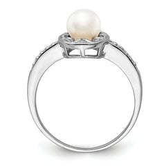 Sterling Silver Rhodium-plated Diam. & FW Cultured Pearl Ring