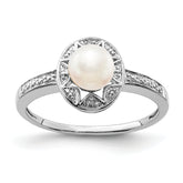 Sterling Silver Rhodium-plated Diam. & FW Cultured Pearl Ring