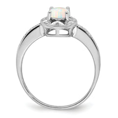 Sterling Silver Rhodium-plated Diam. & Created Opal Ring