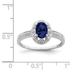 Sterling Silver Rhodium-plated Diam. & Created Sapphire Ring