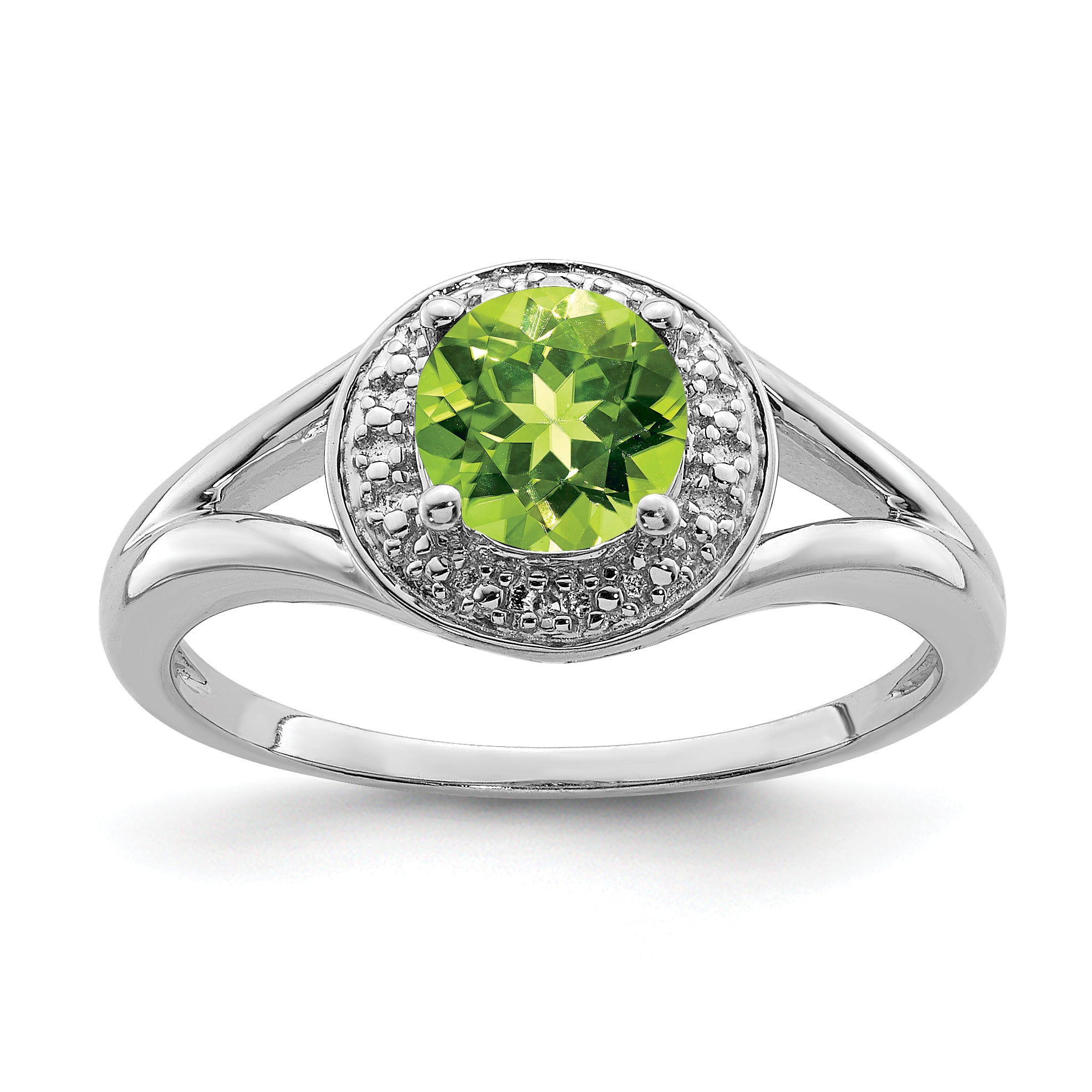 Sterling Silver Rhodium-plated Diam. & Peridot Ring