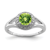 Sterling Silver Rhodium-plated Diam. & Peridot Ring