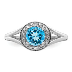 Sterling Silver Rhodium-plated Diam. & Blue Topaz Ring