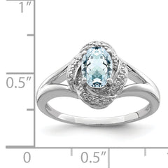 Sterling Silver Rhodium-plated Diam. & Aquamarine Ring