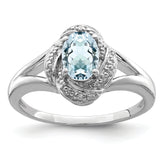 Sterling Silver Rhodium-plated Diam. & Aquamarine Ring