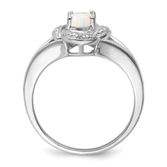 Sterling Silver Rhodium-plated Diam. & Created Opal Ring