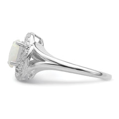 Sterling Silver Rhodium-plated Diam. & Created Opal Ring